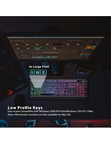 Teclado Retroiluminado KOPJIPPOM con Teclas Grandes y USB