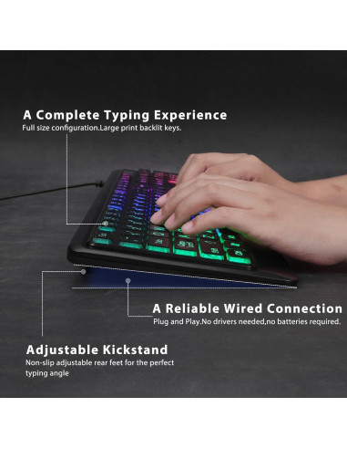 Teclado Retroiluminado KOPJIPPOM con Teclas Grandes y USB
