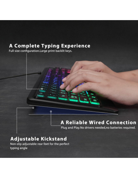 Teclado Retroiluminado KOPJIPPOM con Teclas Grandes y USB