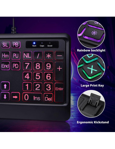 Teclado Retroiluminado KOPJIPPOM con Teclas Grandes y USB