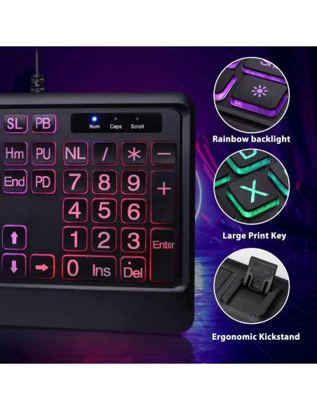 Teclado Retroiluminado KOPJIPPOM con Teclas Grandes y USB
