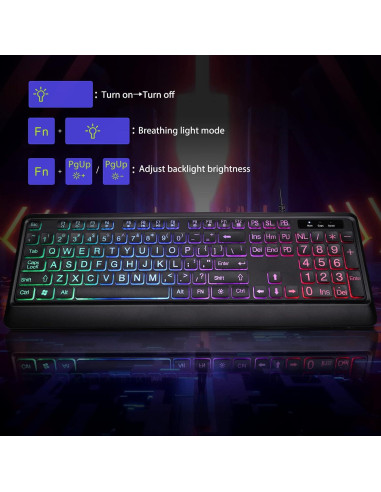 Teclado Retroiluminado KOPJIPPOM con Teclas Grandes y USB