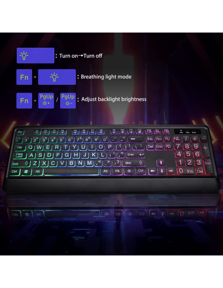 Teclado Retroiluminado KOPJIPPOM con Teclas Grandes y USB