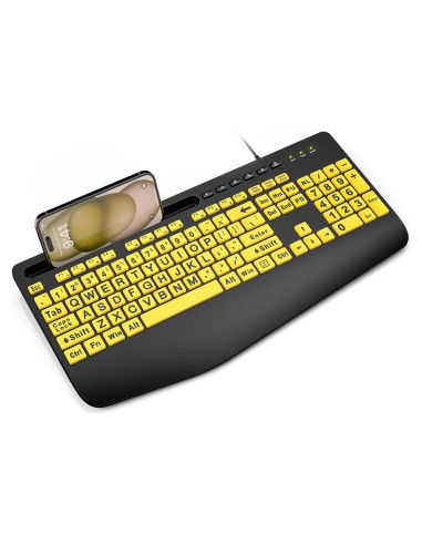 Teclado Ergonómico SABLUTE Amarillo con Reposamuñecas y Soporte