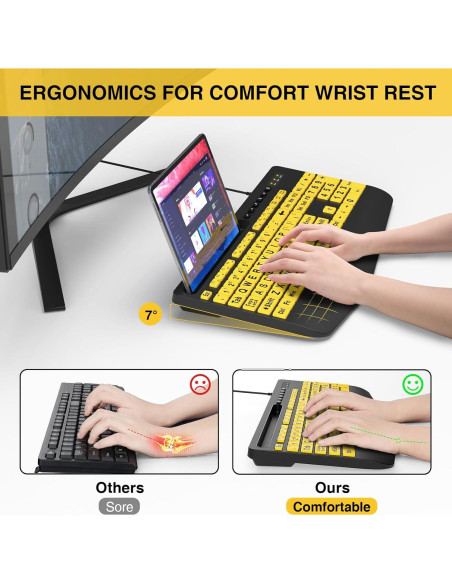 Teclado Ergonómico SABLUTE Amarillo con Reposamuñecas y Soporte Teclado Ergonómico SABLUTE Amarillo con Reposamuñecas y Soporte