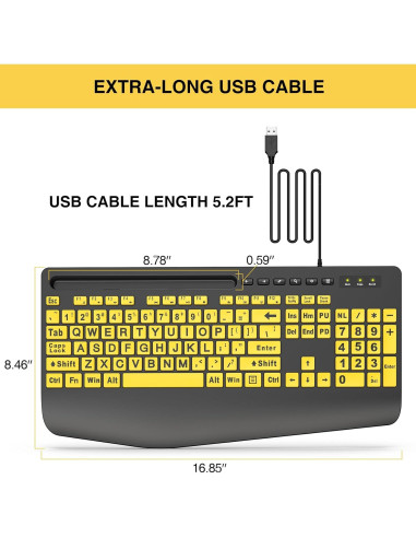 Teclado Ergonómico SABLUTE Amarillo con Reposamuñecas y Soporte