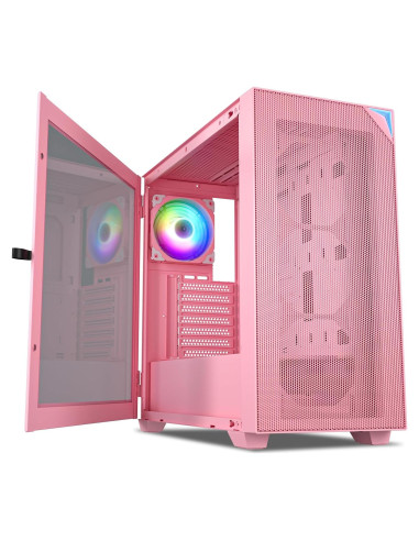 Caja de Computadora Vetroo AL800 Rosa con Vidrio Templado