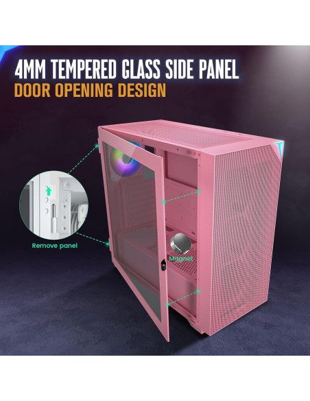 Caja de Computadora Vetroo AL800 Rosa con Vidrio Templado