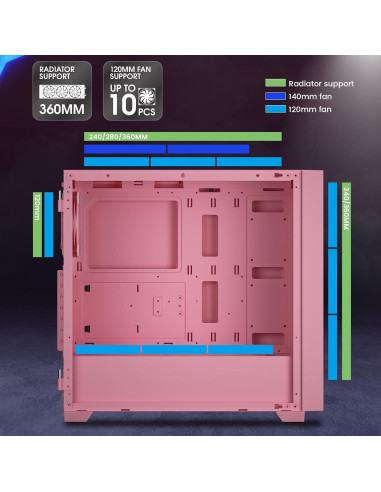 Caja de Computadora Vetroo AL800 Rosa con Vidrio Templado