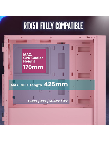 Caja de Computadora Vetroo AL800 Rosa con Vidrio Templado