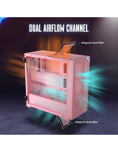 Caja de Computadora Vetroo AL800 Rosa con Vidrio Templado