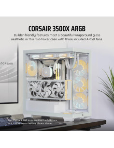 Caja de PC Corsair 3500X ARGB Mid-Tower ATX - Vidrio Templado - 3 Ventiladores Incluidos - Blanco 2