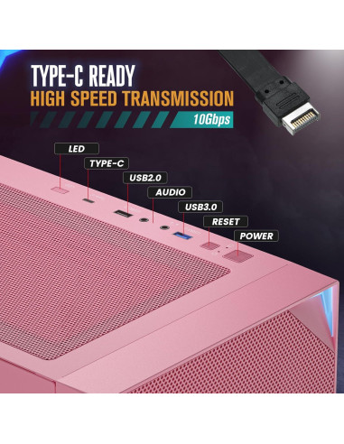 Caja de Computadora Vetroo AL800 Rosa con Vidrio Templado