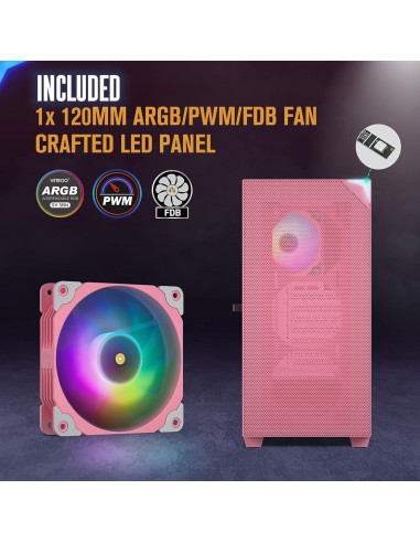 Caja de Computadora Vetroo AL800 Rosa con Vidrio Templado