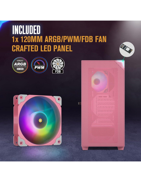 Caja de Computadora Vetroo AL800 Rosa con Vidrio Templado