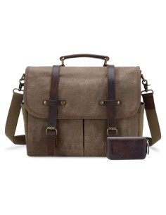 Bolsa Mensajera de Cuero y Lona Impermeable para Laptop 15.6"
