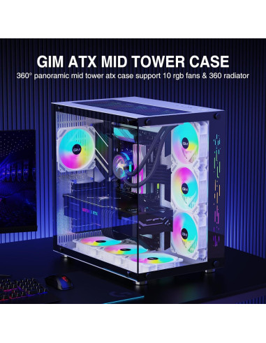 Caja de PC Gaming GIM ATX Blanca con Vidrio Templado y RGB