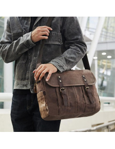 Bolsa Mensajera de Lona y Cuero Genuino NL 15.6" Marrón 2