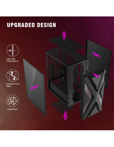 Caja de PC RUIX CV203 Mid-Tower ATX con 4 Ventiladores RGB