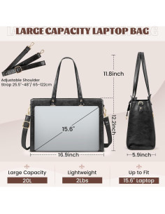 Bolso de computadora RAINSMORE para mujeres 15.6" negro 2
