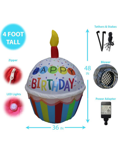 Cupcake Inflable Multicolor 4 Pies con Luces - Blossom Inflatables