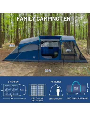 Tienda de Camping TIMBER RIDGE para 8 Personas 6.1x2.4m Impermeable