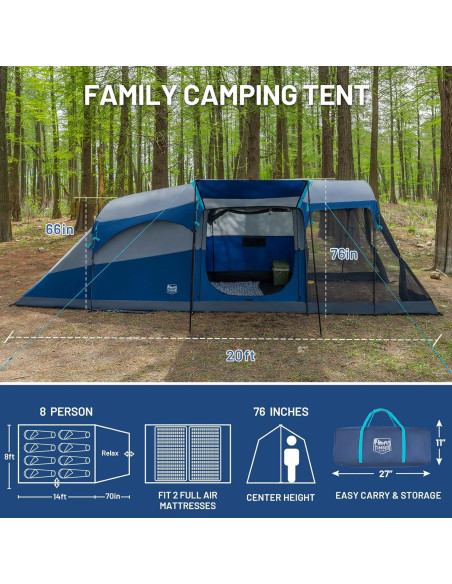 Tienda de Camping TIMBER RIDGE para 8 Personas 6.1x2.4m Impermeable
