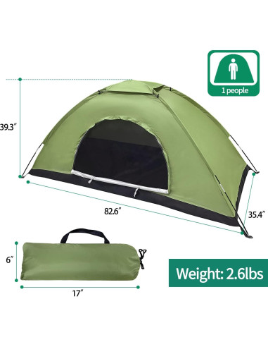 Tienda de Camping Sutekus Ultraligera 1 Persona Verde 210x90x100cm