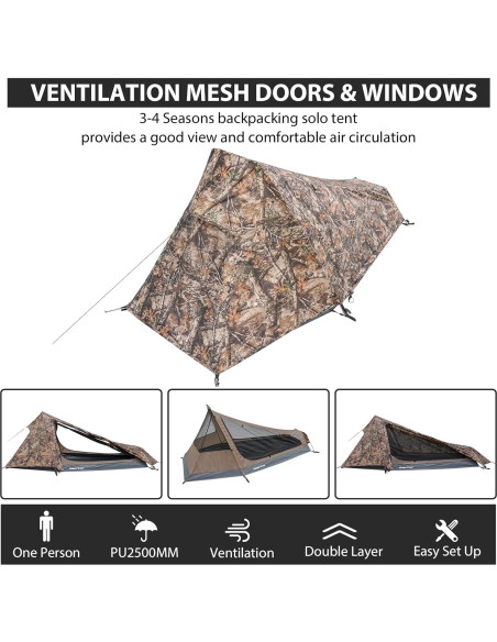 Tienda Bivy GEERTOP Ultraligera 1 Persona 3 Temporadas Impermeable