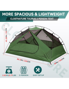 Tienda de Camping Clostnature Taurus para 2 Personas - Impermeable y Ligera 2