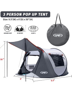 Tienda Pop-Up Unp para 3 Personas con Vestíbulo - Gris 2