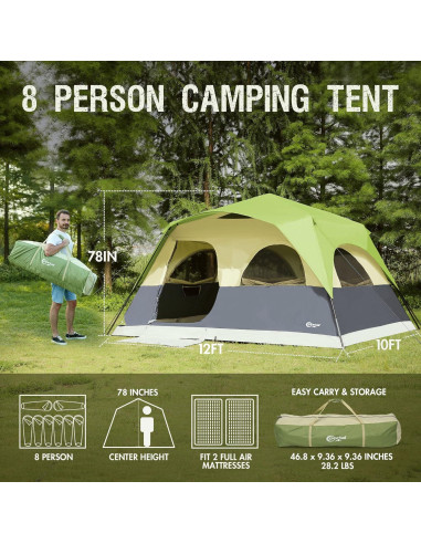 Tienda Instantánea PORTAL para 8 Personas Impermeable Verde