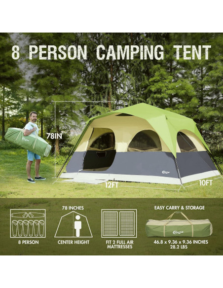 Tienda Instantánea PORTAL para 8 Personas Impermeable Verde