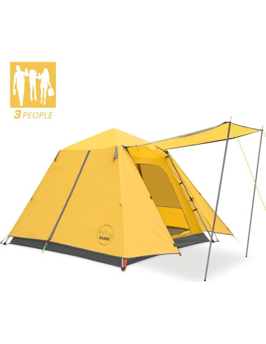Tienda de Camping KAZOO Saturn 3 Personas Impermeable Amarillo