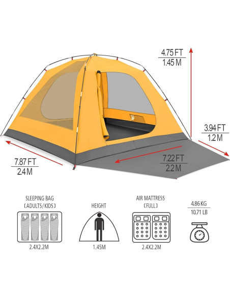 Carpa KAZOO URANUS 4 Personas Impermeable Doble Capa