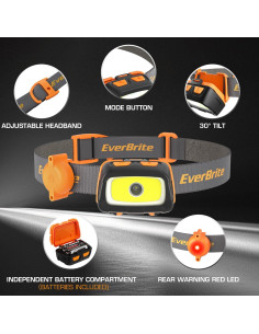 Linterna Frontal EverBrite 300 Lúmenes 7 Modos Ajustable Naranja 2