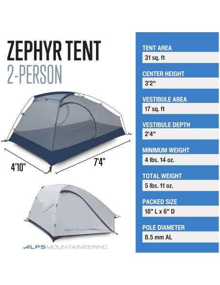 Carpa de Camping ALPS Mountaineering Zephyr 2 Personas Gris/Navy