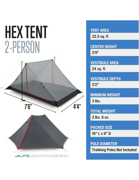 Tienda de Montañismo ALPS Hex 2 Personas - Carbón/Rojo