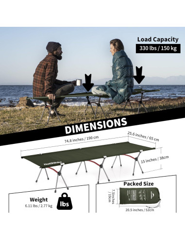 Cama de Camping Plegable Naturehike ArmyWild 189.9x65x38cm
