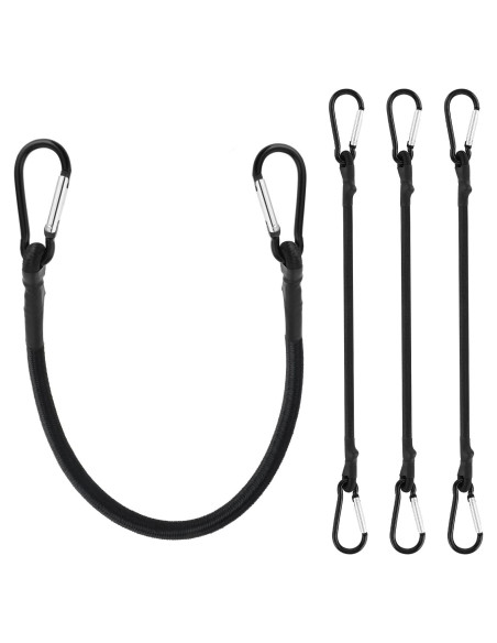 Cuerdas Bungee Negras Teaaha 30 cm con Ganchos de Carabiner