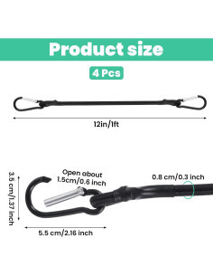 Cuerdas Bungee Negras Teaaha 30 cm con Ganchos de Carabiner 2