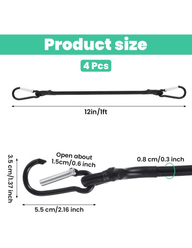 Cuerdas Bungee Negras Teaaha 30 cm con Ganchos de Carabiner