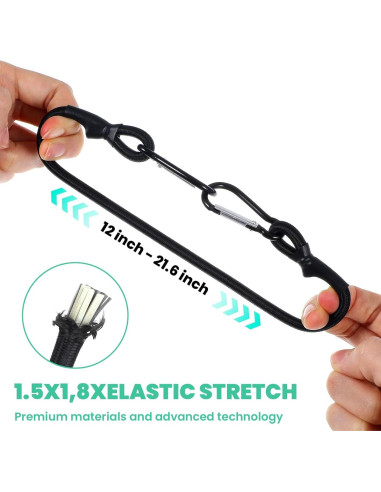 Cuerdas Bungee Negras Teaaha 30 cm con Ganchos de Carabiner