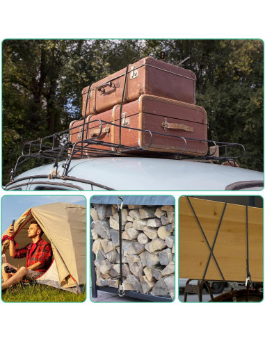 Cuerdas Bungee Negras Teaaha 30 cm con Ganchos de Carabiner