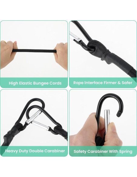 Cuerdas Bungee Negras Teaaha 30 cm con Ganchos de Carabiner