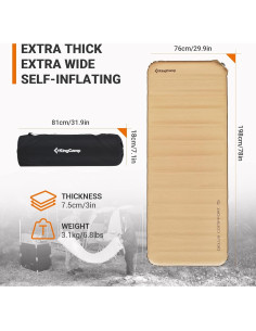 Colchón de Aire Autoinflable KingCamp 198x76 cm R 6.5 para Camping 2