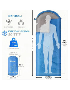 Saco de dormir Eizeny grande azul para 2 personas a prueba de agua 2