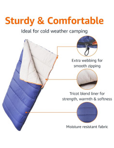 Saco de Dormir Rectangular Amazon Basics 190.5x83.8cm Azul 2