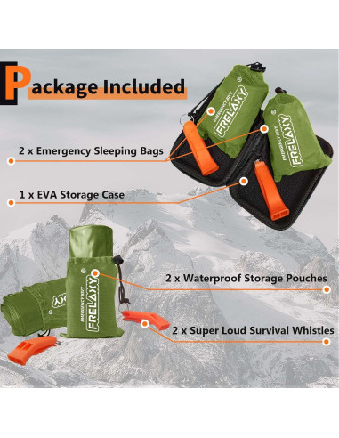 Bolsa de Dormir de Emergencia Frelaxy 2 Pack Verde Militar