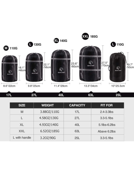 Bolsa de Dormir REDCAMP Saco de Compresión 63L Negro XXL